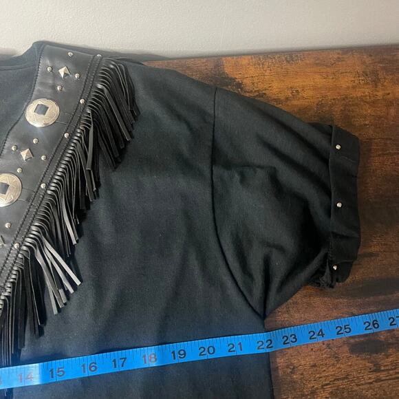 VTG Xperiance Womens Western Shirt Leather Fringe Conchos Studded Sleeve Sz L - Picture 7 of 13